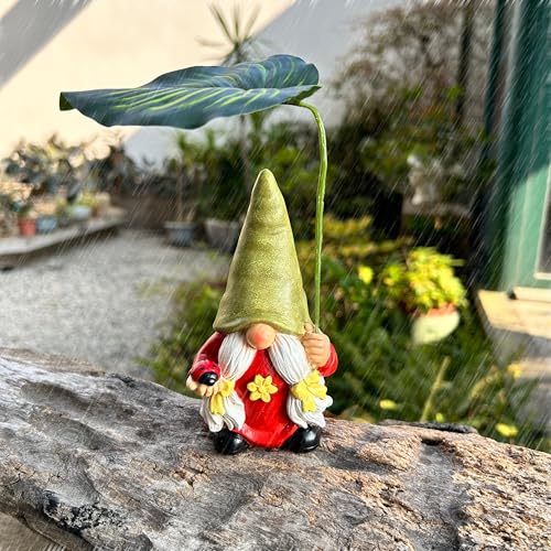 Garden Female Gnome Statue Decoration with Leaf Umbrella