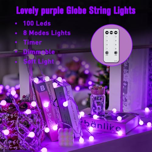 Connectable 100 LED Globe Purple Halloween Lights Indoor 8 Modes