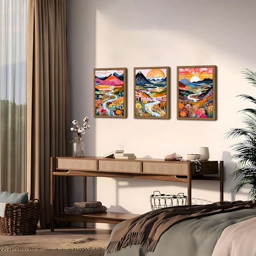 Wood Frame Boho Colorful Wall Art (3 Count)