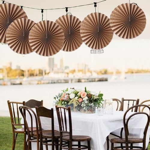 Brown Party Decorations 16in Brown Hanging Paper Fans Set DIY 6Pcs (30 Count)