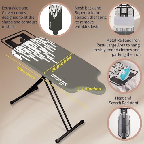 Extra Large Ironing Board with Large Hang Rail and Iron Rest in 63" L x 20" W