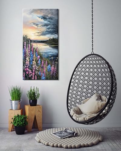 Beautiful Colorful Grassland by Riverbank Landscape Wall Art Decor Artwork for Bedroom