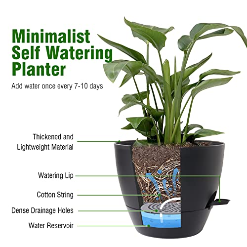 10/9/8 inch Self Watering Pots for Indoor Outdoor Plants, Set of 3 (3 Count)