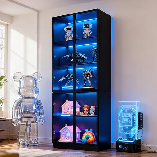 79'' Tall Glass Display Cabinet with LED Lights