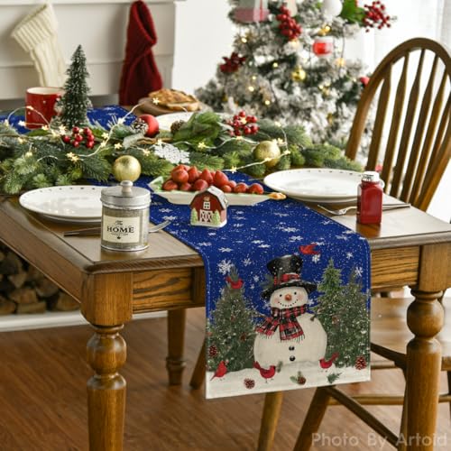 Snowman Christmas Table Runner Home Party Decor 13x120 Inch