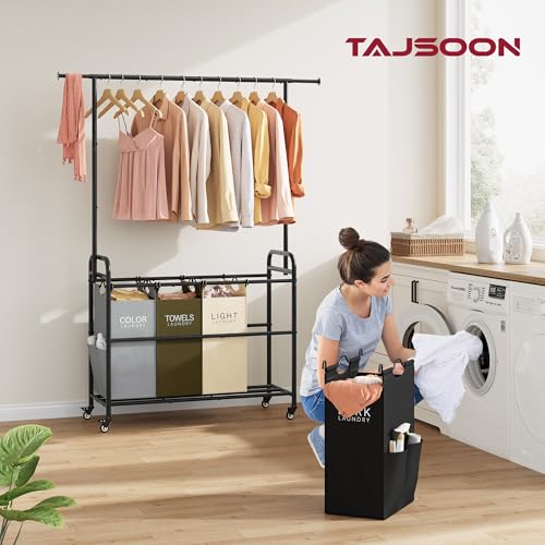 Laundry Sorter Cart with Hanging Clothes Rack