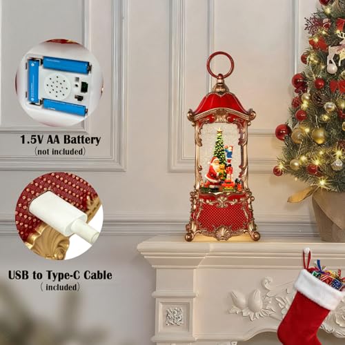 Snow Globes Lantern Home Decor Accent for Child Santa Claus Tree Auto Snowfall Glitter Music Collection with 6H Timer USB