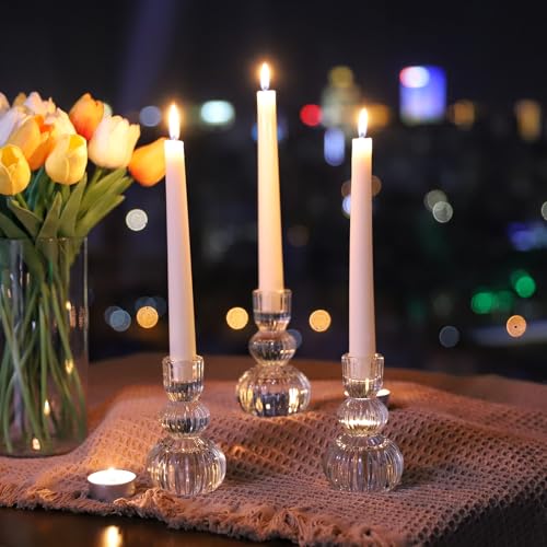 Clear Ribbed Candlestick Holders 4.3" H Set of 6 for Wedding Table (6 Count)