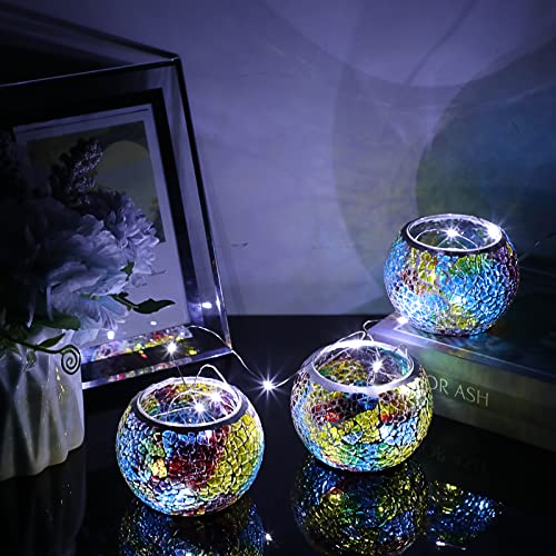 3PCS Mosaic Glass Tea Light Holders Round Bowl Votive Candle Holders