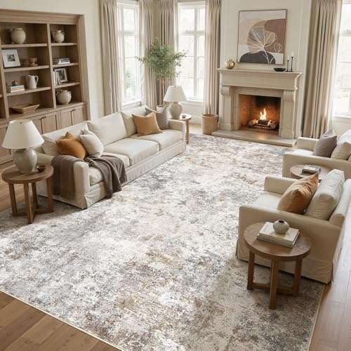 12x15 Area Rug Living Room Rugs Extra Large Brown Grey Carpet (24 Count)