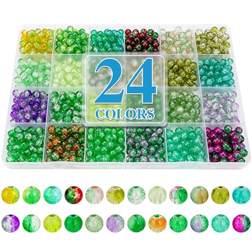 About 1200pcs 6mm Green Crack Glass Beads Bracelet Making Kit (1200 Count)