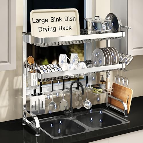 3 Tier Extra Large Stainless Steel Over The Sink Dish Drying Rack