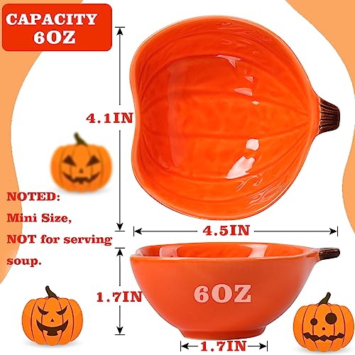 12 Pieces Pumpkin Ramekins Fall Ramekins Ceramic Bowls Pumpkin Bowl 6 oz Oven Safe Ramekin for Thanksgiving Bowl Dip (12 Count)