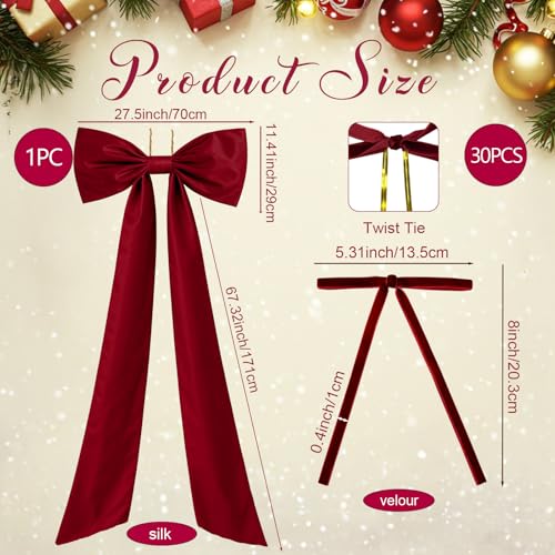 79 x 28 Inch Large Wine Red Bow Christmas Tree Topper with 30 Small Bows