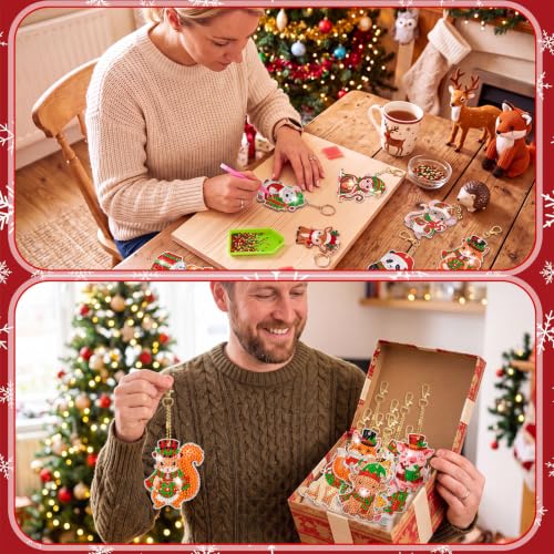 20 Pcs Christmas Cute Animal Diamond Painting Keychains Kit (20 Count)