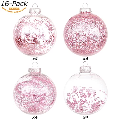 16 Pack Clear Christmas Ball Ornaments with Fillers (16 Count)