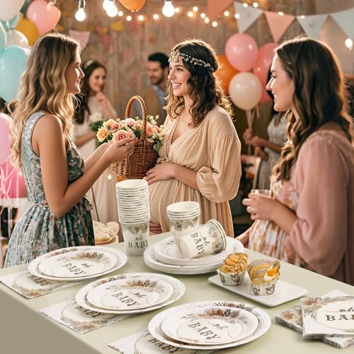 168 Pcs Boho Its A Girl Baby Shower Decorations (168 Count)