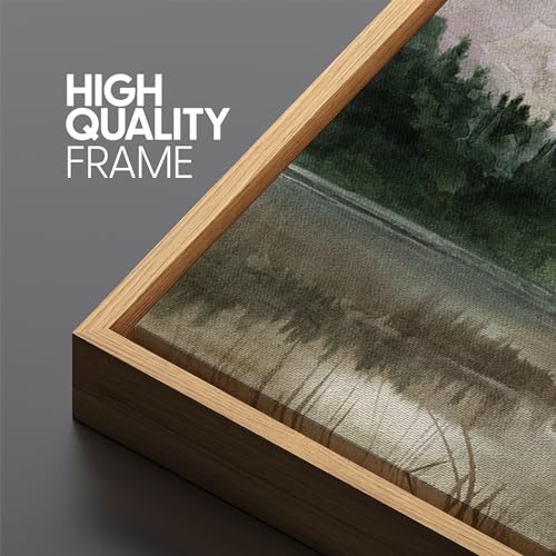 Extra Large Framed Canvas Print Wall Art Tranquil Lake Reflections Nature Landscape Illustrations Antique Retro Fine Art Illustrations Decorative Colorful for Bedroom