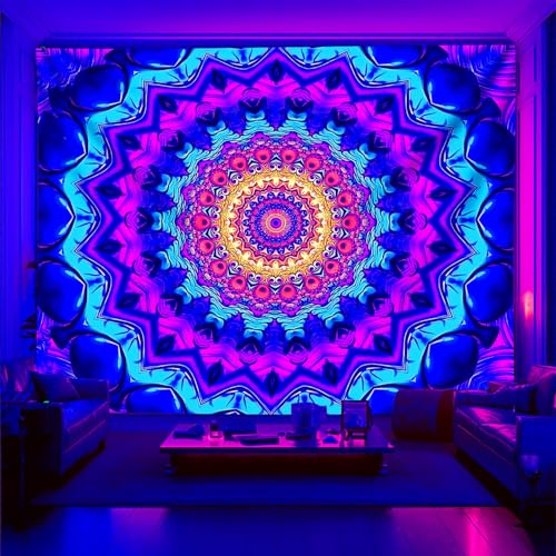 Blacklight Mandala Tapestry for Bedroom