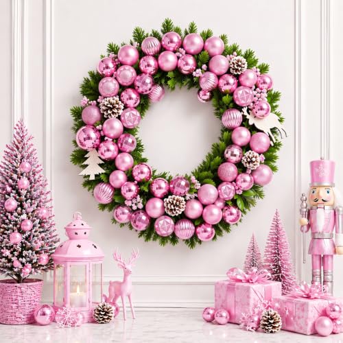 24ct Pink Christmas Ornaments for Tree Decorations (24 Count)