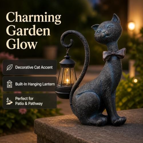 Cat Outdoor Statues with Solar Garden Light