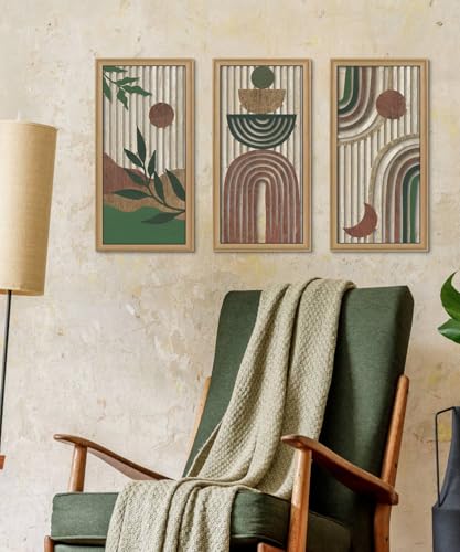 Boho Wall Art Set of 3 Modern Minimalist Wooden Wall Decor Abstract Earth Tone Room Decorations Mid Century Artwork for Living Room Bedroom Office in Earthwood Canyon 16.5 x 8.6 Inch (3 Count)