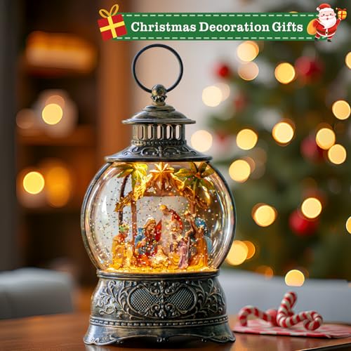 Christmas Snow Globes Lantern Christmas Snow Globe with Music Holy Family Nativity Scene