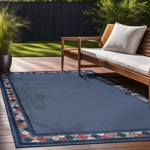 Outdoor Rug 4x6 Modern Bordered Area Rugs for Indoor and Outdoor Patio Easy to Clean Non Shedding Living Room Porch Garden Washable Outside Carpet