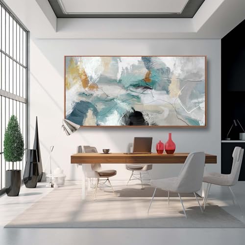 Green and White Canvas Wall Art Contemporary Wall Decor Abstract Poster Printing 36"x70" Office Art Pictures Bedroom Decorations