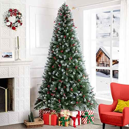 Vancouver 7.5ft Frosted Prelit Artificial Christmas Tree with Pine Cones
