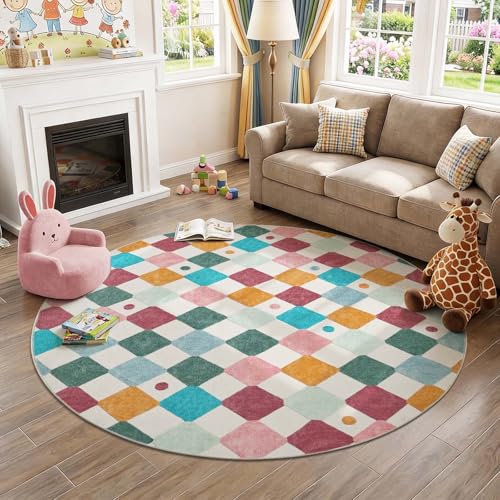 7ft Kids Round Rug Washable Classroom Rug Colorful Mat Confetti (38.48 Sq Ft)