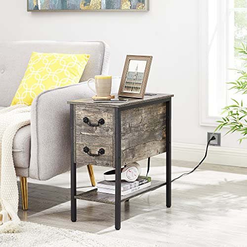 End Tables Narrow Nightstands with Charging Station & USB Ports &Drawers