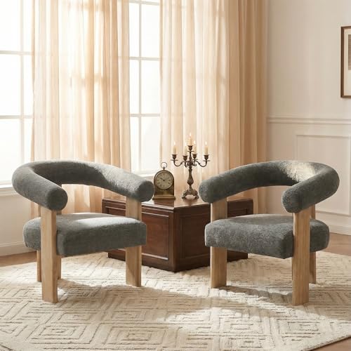 Barrel Accent Chairs Set of 2 with Armrests and Rubberwood Legs (2 Count)