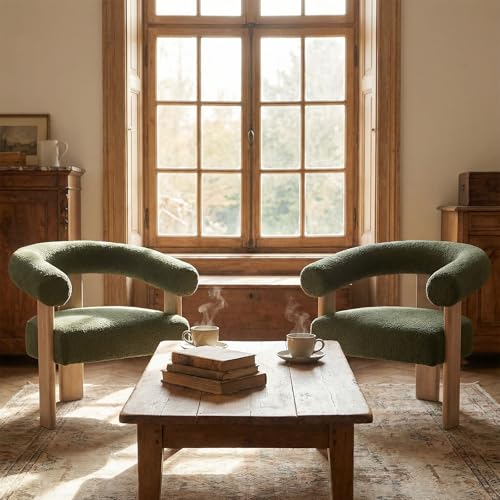 Barrel Accent Chairs Set of 2 with Armrests and Rubberwood Legs (2 Count)