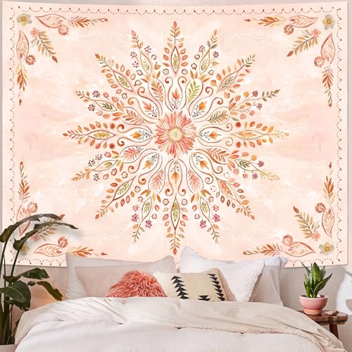 Floral Mandala Tapestry Boho Tapestry for Bedroom Orange Tapestries Wall Hanging Living Room Wall Art and Home Decor 60x80