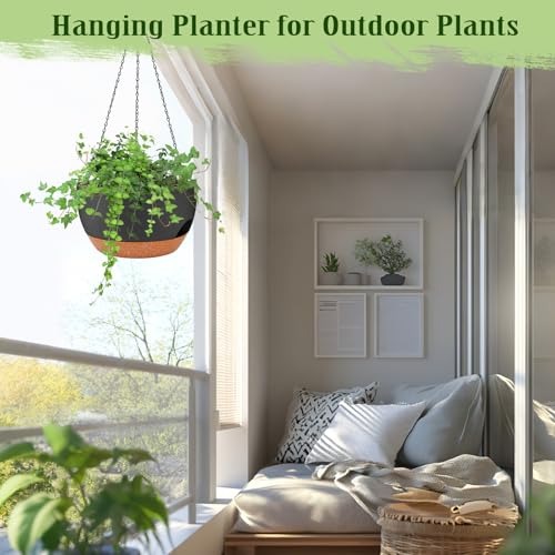 12 Inch Hanging Basket Planter with Chain & Rope for Indoor Outdoor Plants (2 Count)