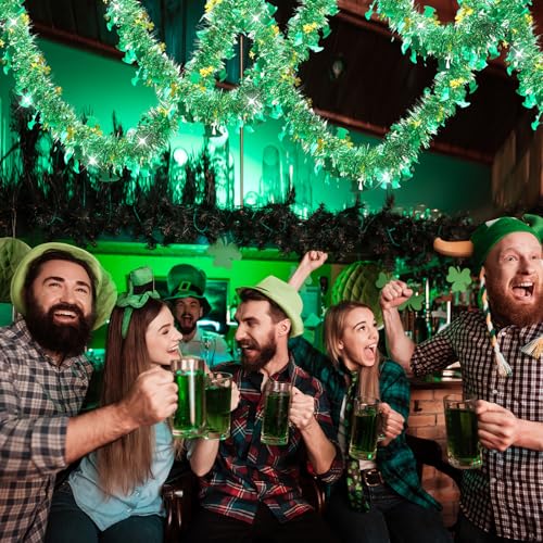 33 FT St Patricks Day Garland with Gold Green Shamrock Hat Tinsel Garland (33 Foot)