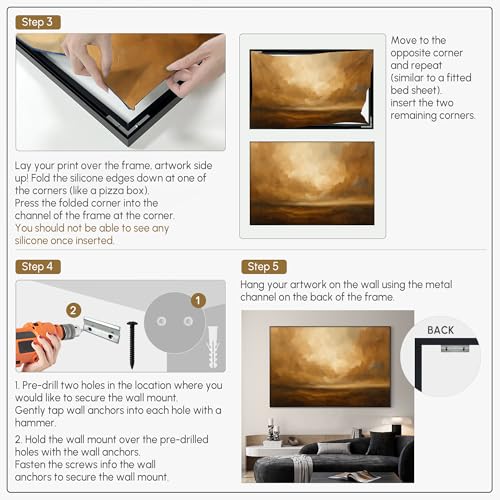 46"x72" Extra Large Framed Wall Art Golden Horizon Abstract Landscape Warm Brown and Amber Sky Illustration for Home Living Room Bedroom Decor