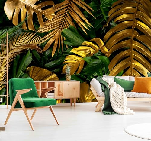 Gold Tropical Palm Leaf Peel and Stick Wallpaper Mural for Bedroom