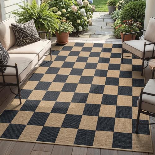 Checkered Easy Jute 5x7 Outdoor Patio Rug