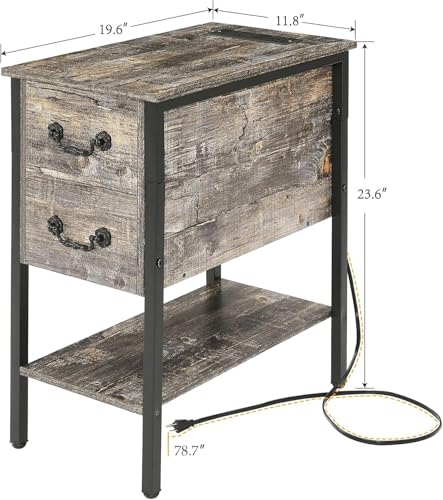End Tables Narrow Nightstands with Charging Station & USB Ports &Drawers
