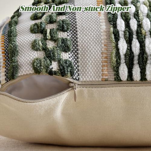 Set of 2 Chenille Striped Textured Boho Throw Pillow Covers Aesthetic with Tassels Woven Decorative Pillow Case for Couch Bed Sofa Bedroom Modern Funky 18 x 18 (2 Count)