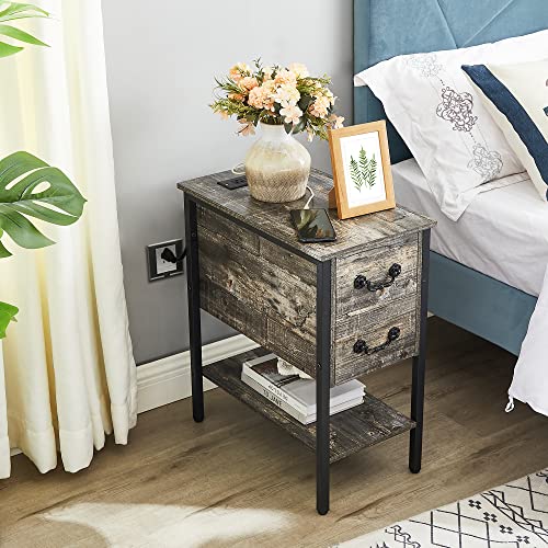 End Tables Narrow Nightstands with Charging Station & USB Ports &Drawers