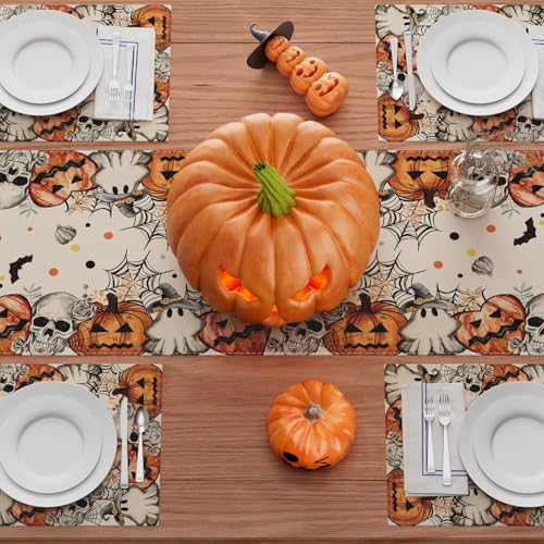 Halloween Skeleton Ghost Table Runner for Table Decoration 13x90 Inch