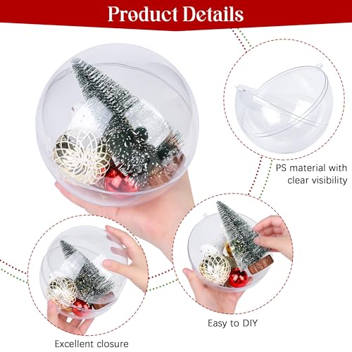 2 Pieces 6.3 Inch Christmas Clear Plastic Fillable Ball Ornaments DIY Craft Transparent Baubles Shatterproof Christmas Tree Hanging Ornaments for Xmas New Year's Birthday Wedding Home Decor (50 Count)
