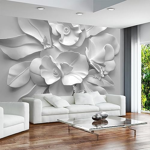 3D Gray Peony Floral Wallpaper Mural Peel and Stick for Bedroom