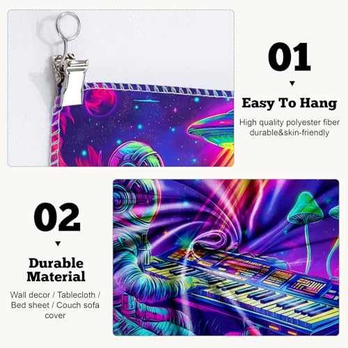 Blacklight Space Astronaut Tapestry UV Reactive Galaxy Planet Glow in Dark Tapestries Black Light Poster Neon Wall Hanging Art for bedroom Living Room