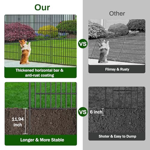 5 Panel No Dig Decorative Garden Fence with Gate 48" H x 11.4'L Dog Barrier (9.8 Sq Ft)