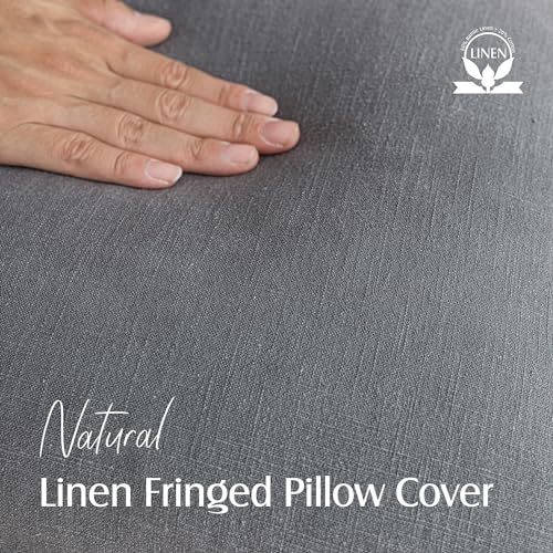 Decorative Linen Fringe Throw Pillow Covers 22×22 Inch (2 Count)