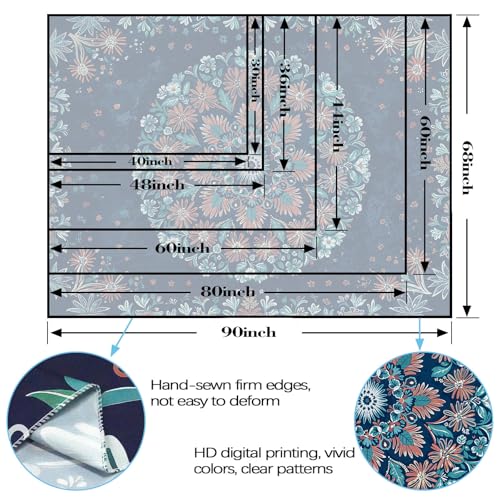 Boho Floral Mandala Tapestry Wall Hanging Blue Bohemian Flower Medallion Tapestry Aesthetic Vintage Navy Hippie Indian Small Tapestries for Bedroom Living Room Dorm Decor 48 x 36 Inch